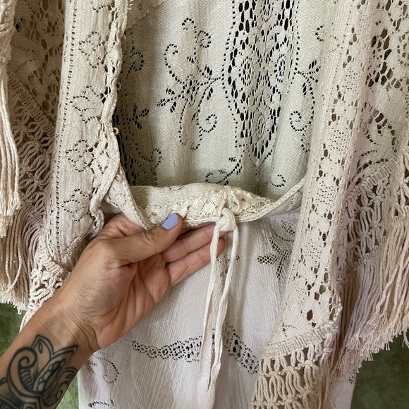 Boho Unique Antique Vintage Classic Cotton Ivory Lace Wedding dress size 4 - Picture 4 of 14